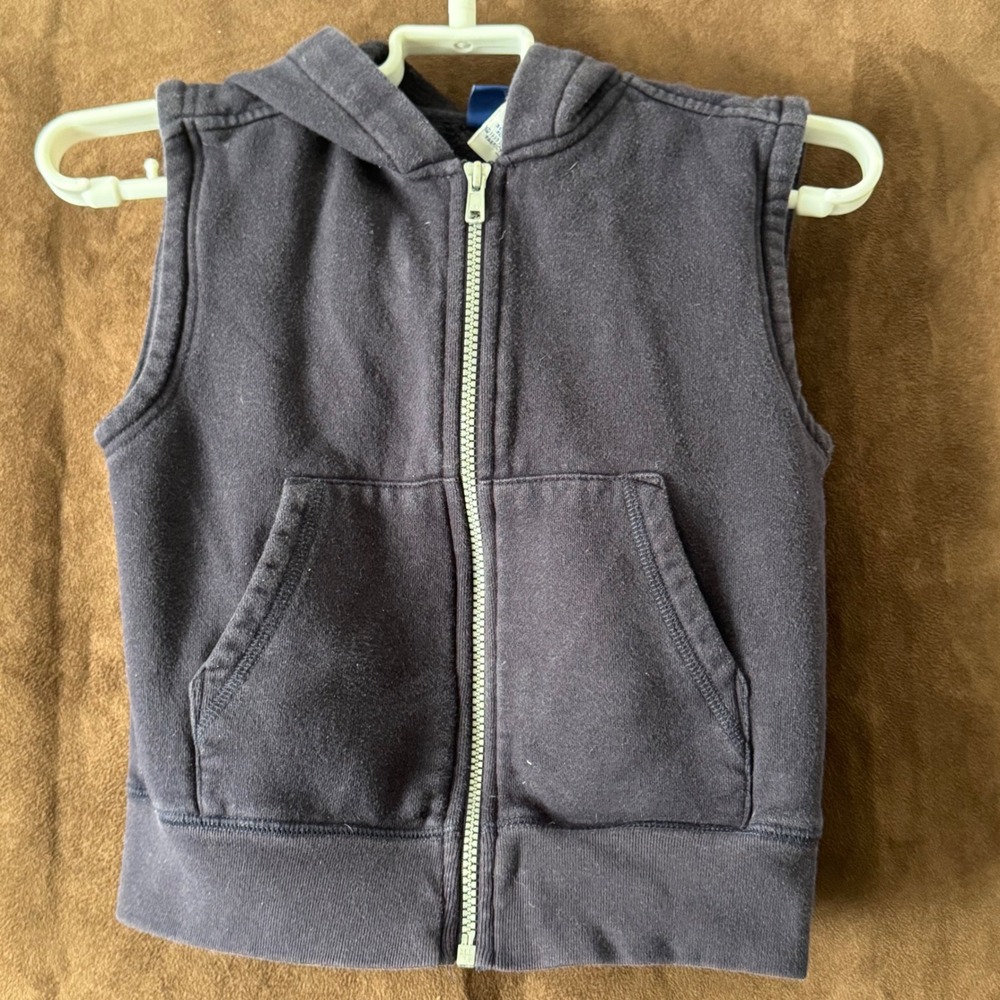 Vintage 1999 Gymboree Navy Blue Sleeveless Full Zip Hooded Fleece Vest 3-4t